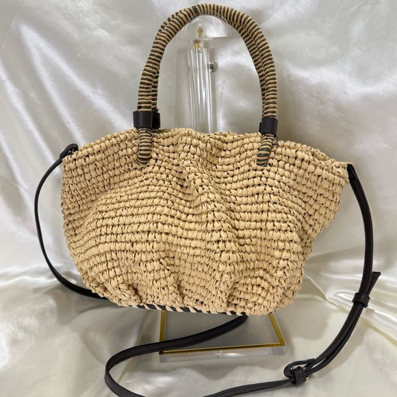 SOLD Zara Woven Basket Bag Crossbody Tan Raffia Easter Spring Vacation Beach - Picture 5 of 15